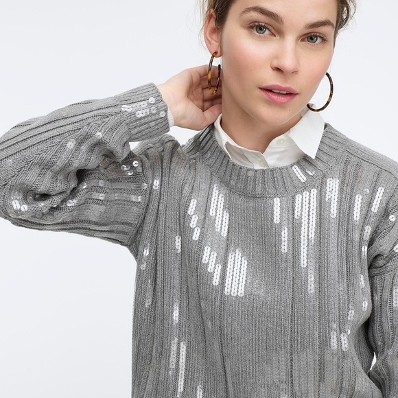 JCREW Collection sequin-striped ribbed crewneck sweater - Picture 2 of 6